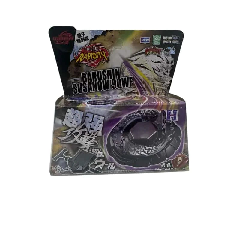 A box for a 4D Metal Fusion Battle Set with Launcher spinning top toy featuring Japanese text and graphics.