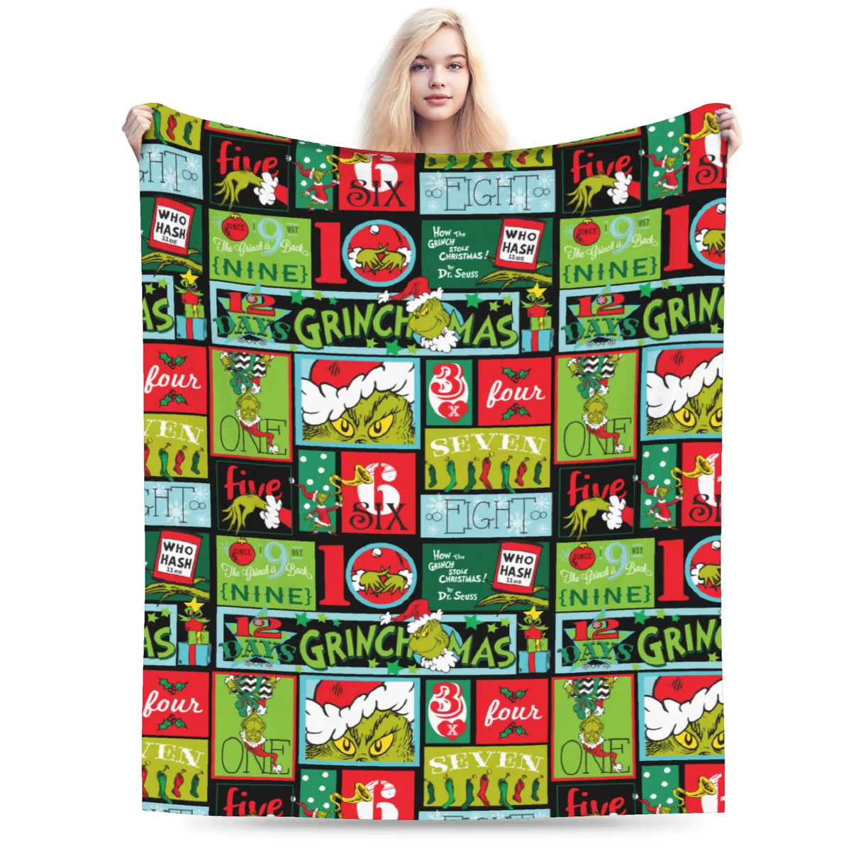 Grinch-Themed Coral Fleece Throw Blanket