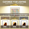 A picture showing customizable lighting options for a picture frame, demonstrating warm light, nature light, and white light.