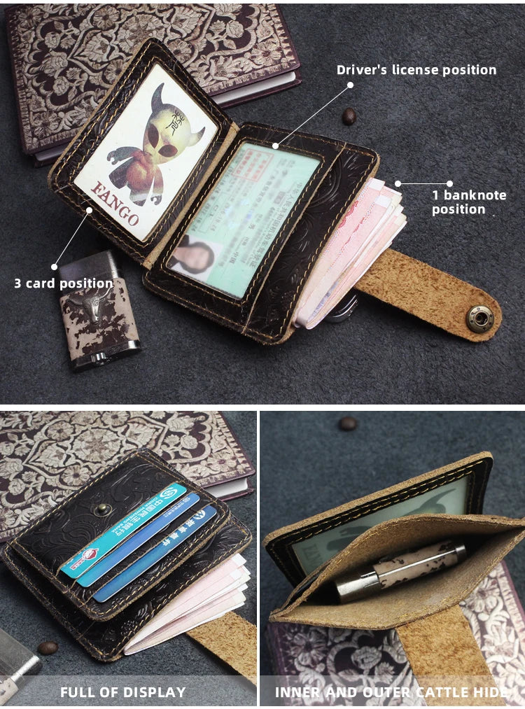 Handcrafted Cowhide Leather Card Wallet with Coin Pocket