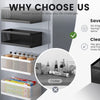 A display of magnetic refrigerator storage racks in black and white, highlighting space-saving and tidy organization.