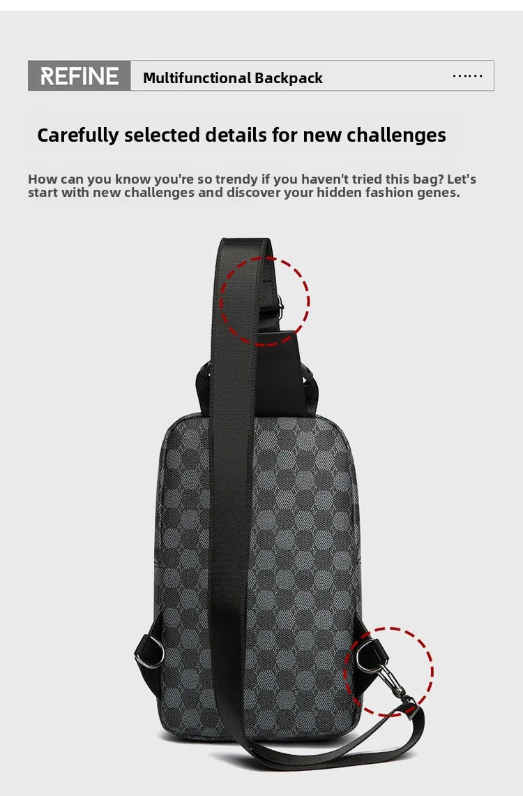 Men's Waterproof PU Leather Crossbody Bag with Geometric Pattern