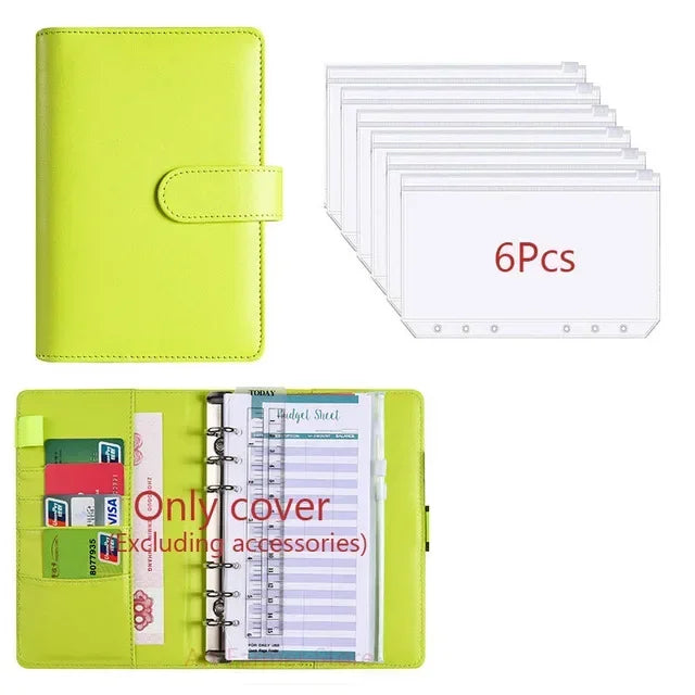 A6 PU Leather Budget Binder with Cash Envelope Organizer