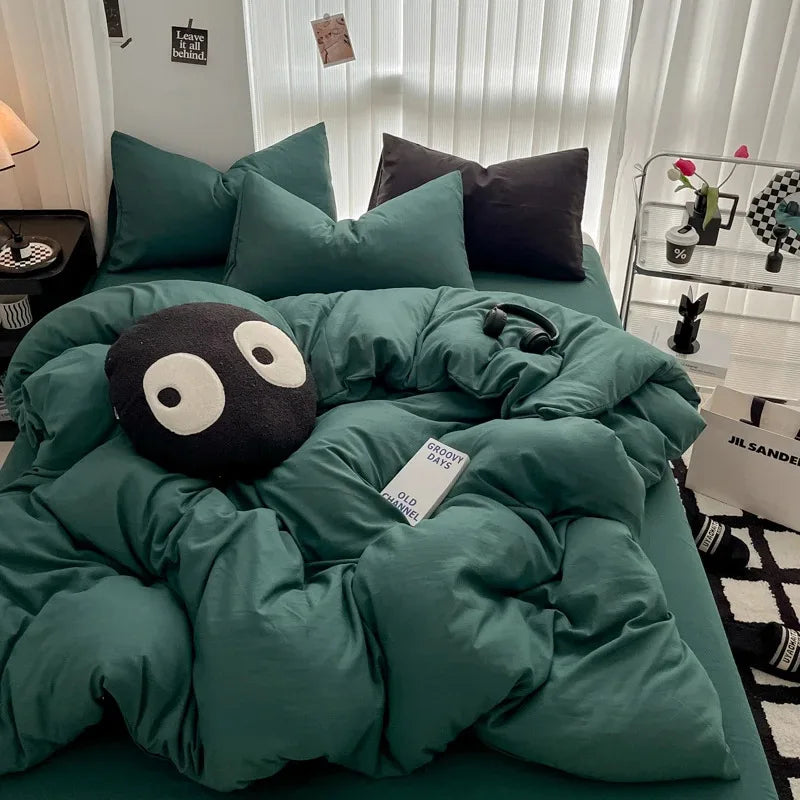Solid Black Microfiber Duvet Cover Set with Pillowcases