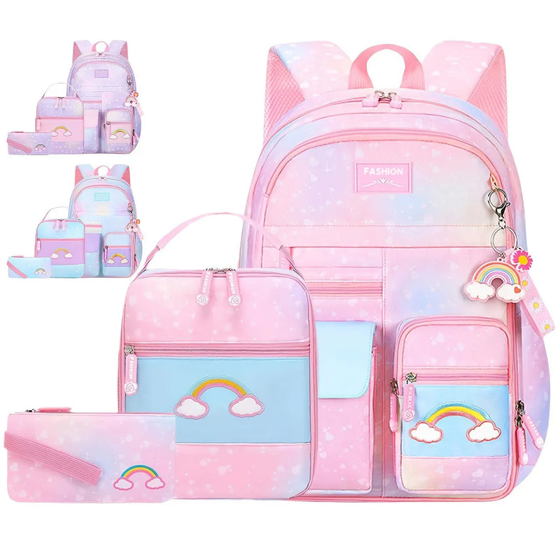 Schulrucksack-Set für Mädchen mit Brotdose & Federmäppchen