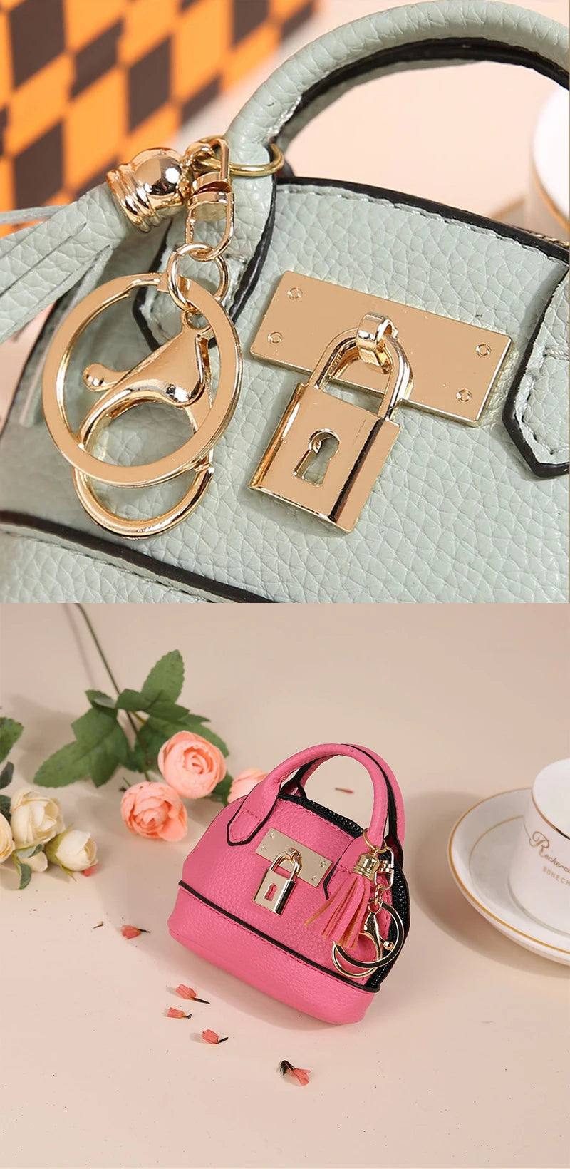 Mini Leather-Look Coin Purse with Keychain