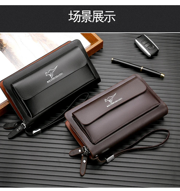 Men's Leather Clutch Wallet with Phone Pocket