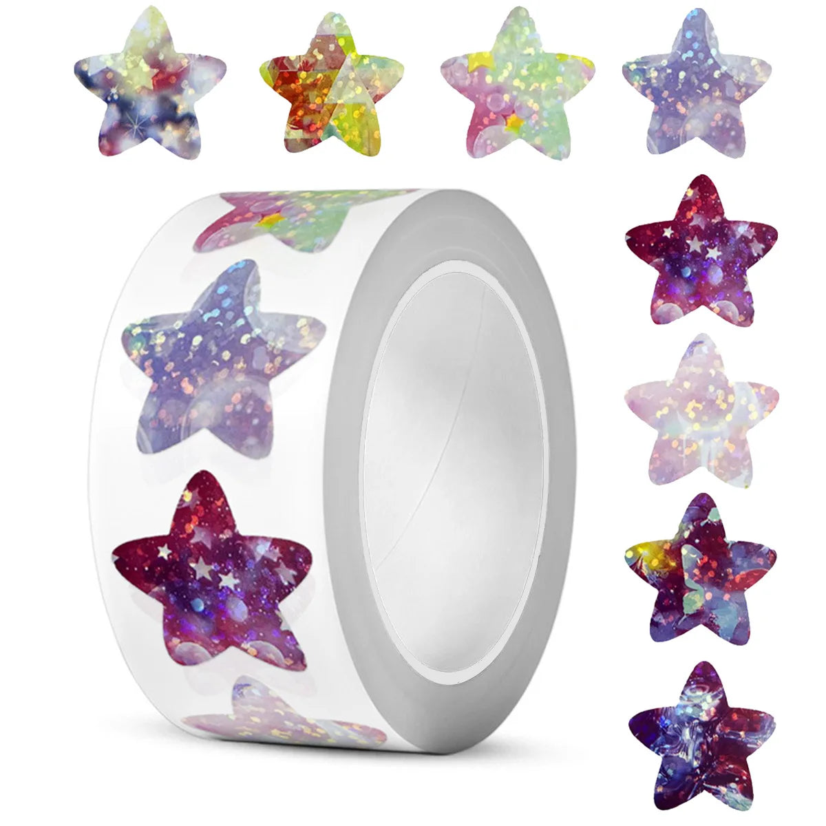 Roll of 500 glitter star stickers for crafts gifts and rewards in various colors