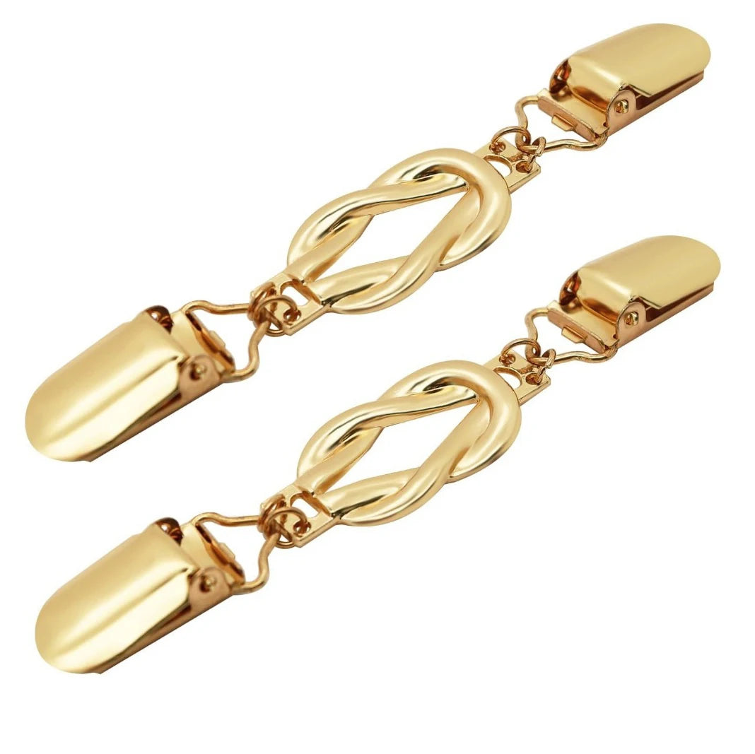Set aus goldfarbenen Taillentrennern und Hemdclip-Schmuck mit verschlungenen Kettendesigns.