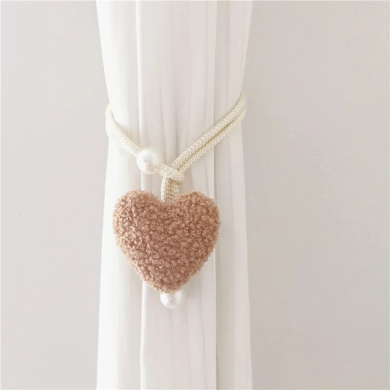 Plush Heart-Shaped Curtain Tiebacks with Beaded Accents