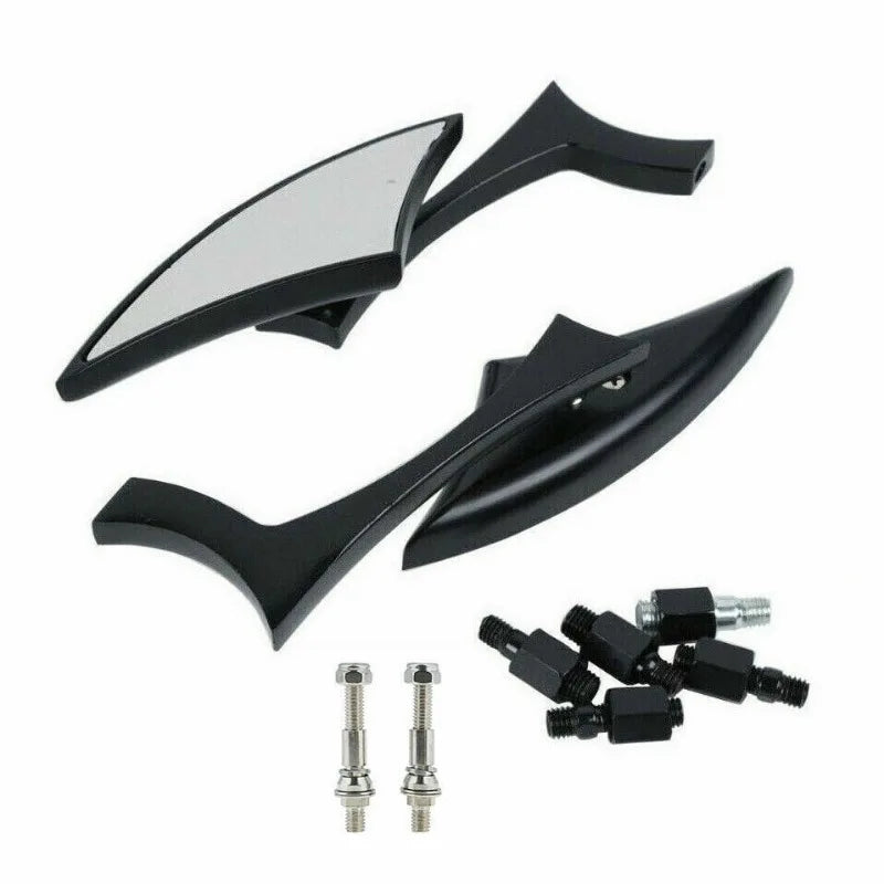 Black universal motorcycle side mirror set with mounting bolts