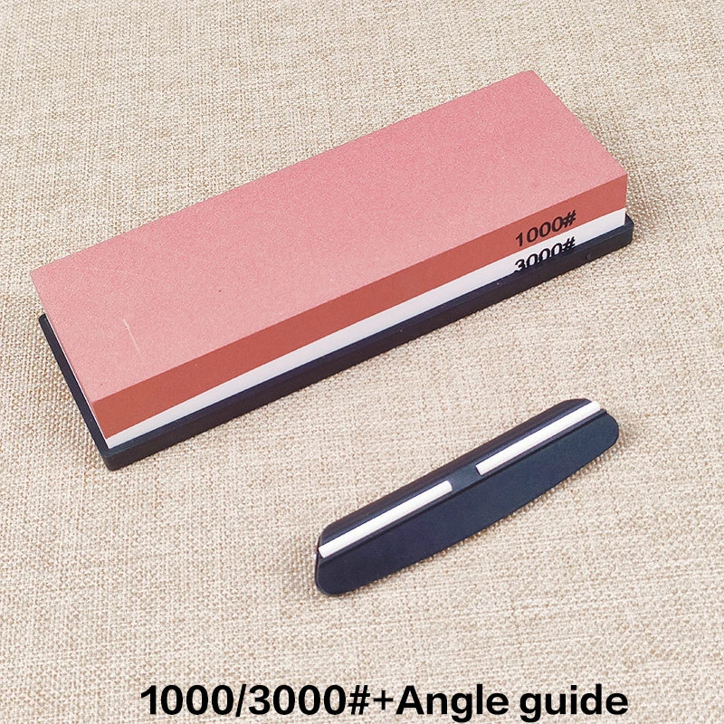Dual-Grit Knife Sharpening Stone Kit with Bamboo Base & Angle Guide