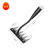 A black garden hand rake with a long handle and mounting plate shown in a side view.