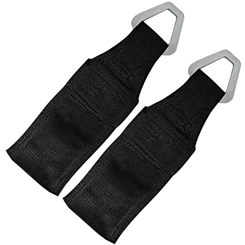 A pair of black EZ Bed Anchor no-drill truck tailgate tie-down straps.