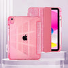 Pinker glitzernder Etui und Hülle für iPad Pro, präsentiert auf einem klaren Ständer.
