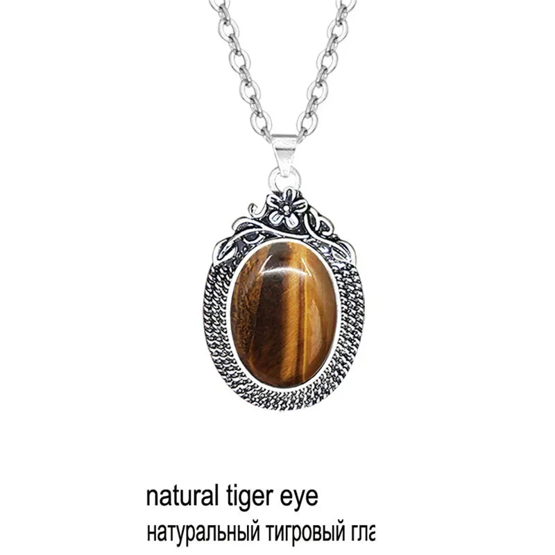 Vintage Tiger Eye Plant Pendant Necklace