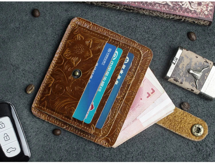 Handcrafted Cowhide Leather Card Wallet with Coin Pocket