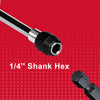 A 1/4 inch Shank Hex tool is shown against a red background, next to an impact bit.