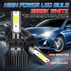 A high power 6000K white LED bulb with a turbo cooling fan is shown next to a blue car headlight.