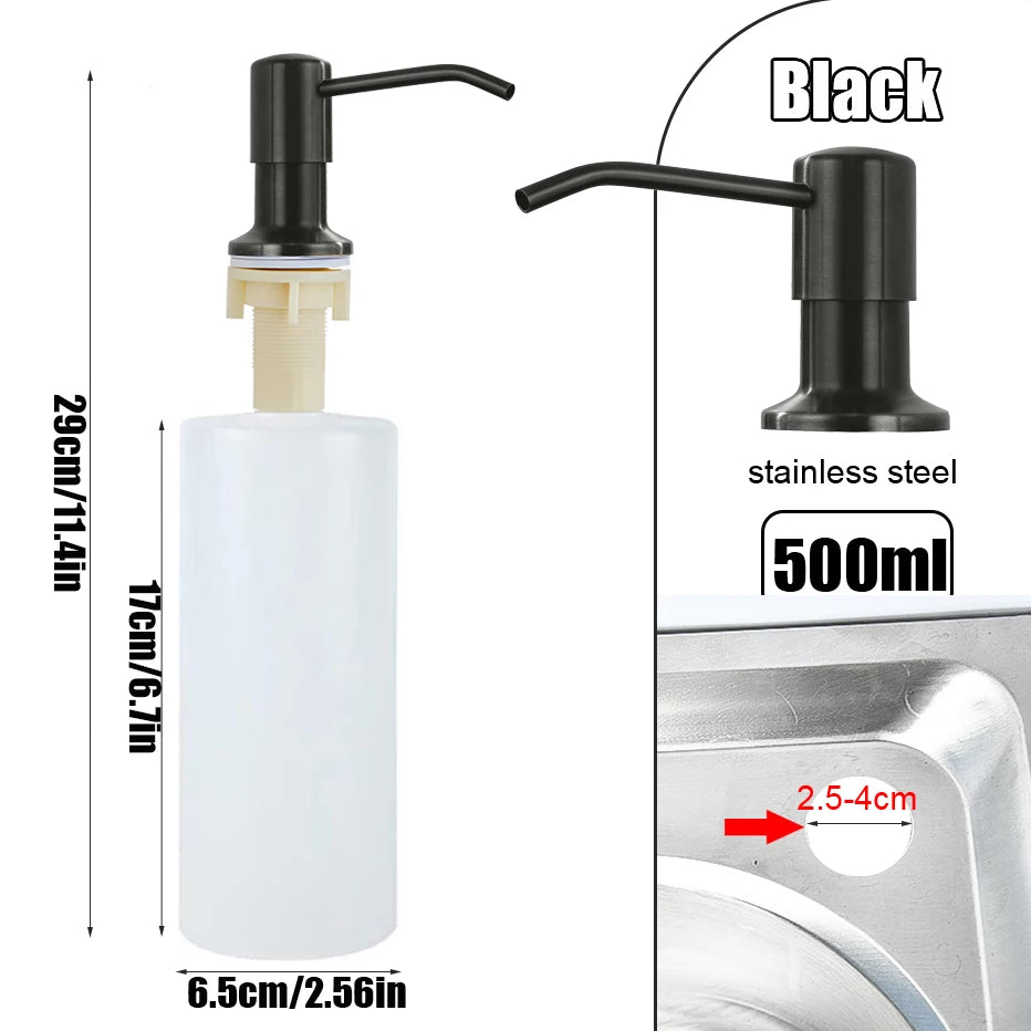 Built-In Kitchen Sink Soap Dispenser with Stainless Steel Pump
