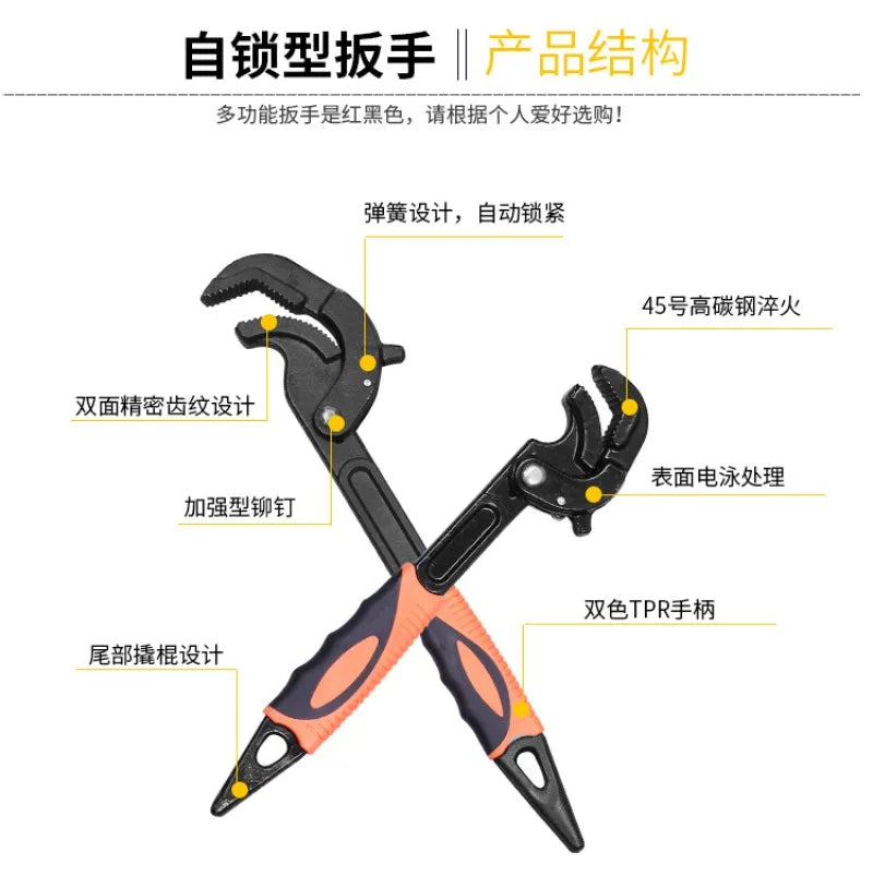 Adjustable Ratcheting Open-End Wrench with Self-Locking Jaws