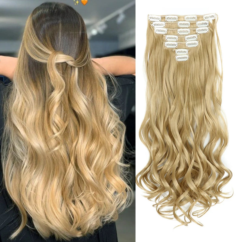 22-Inch Curly Wavy Clip-In Hair Extensions - 7 Piece Set