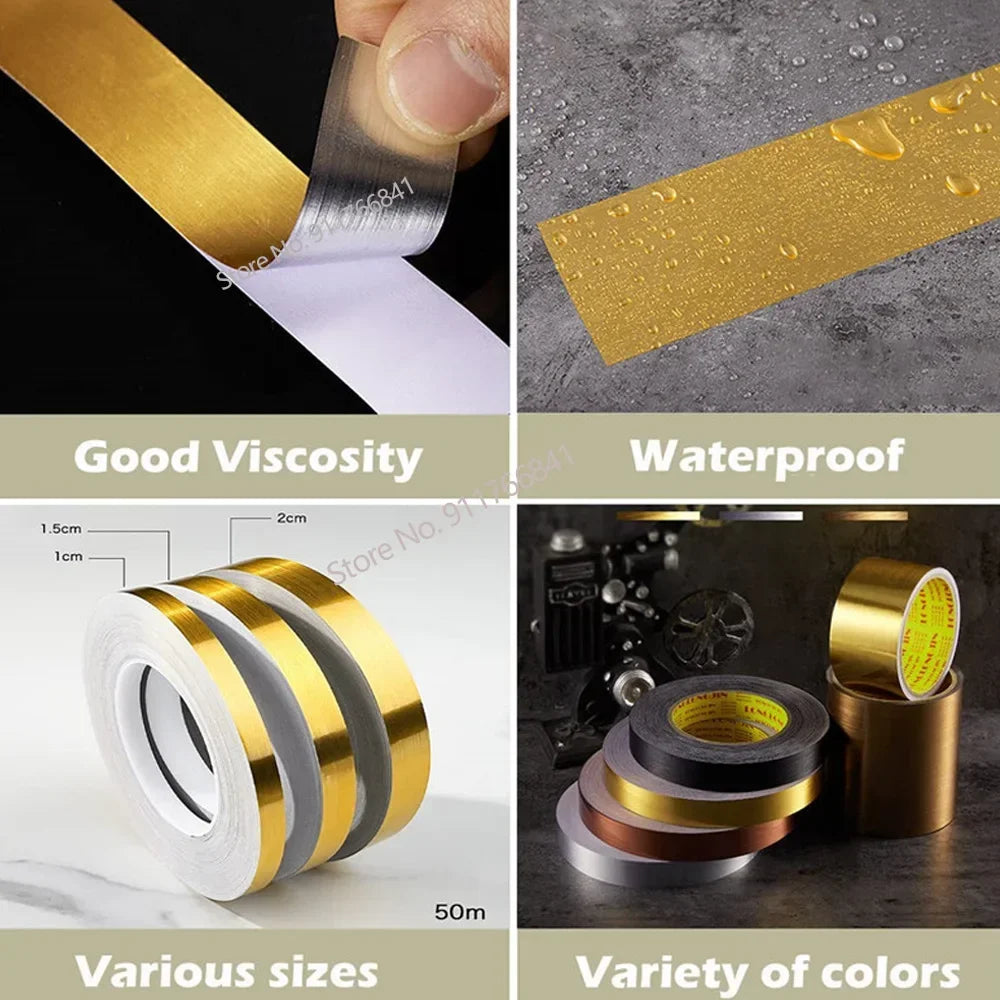 Rolls of self-adhesive waterproof tile gap sealing tape in various sizes and colors