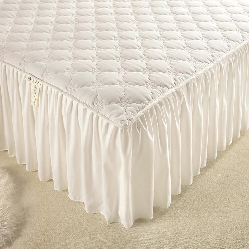 Quilted Solid Color Bed Skirt with Pleated Ruffle