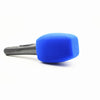 Blue foam windscreen for a handheld microphone.