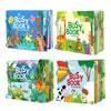 A set of colorful busy books featuring animals, vehicles, and dinosaurs for toddlers.