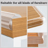 Transparent silicone corner guards made of wood grain material shown in various angles for furniture safety