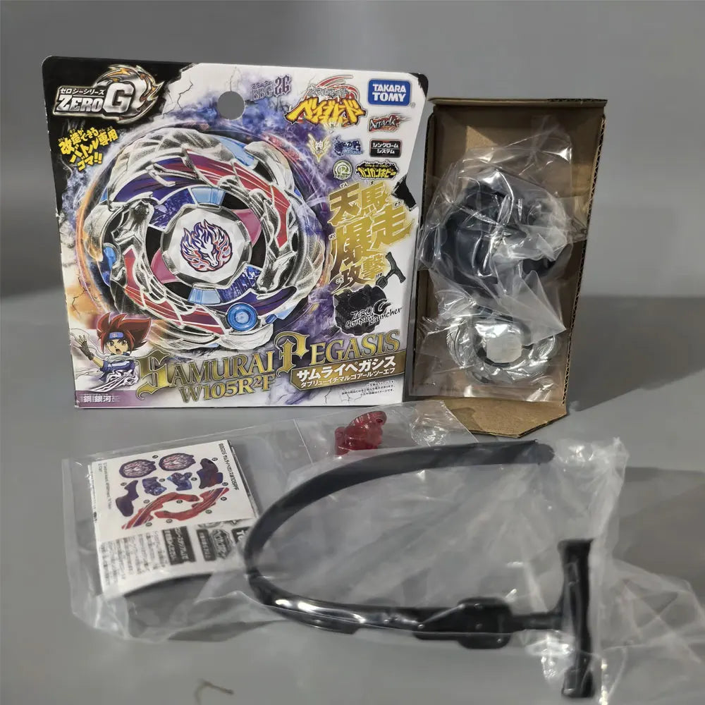 A packaged premium metal spinning top battle set featuring a detailed design and accessories.