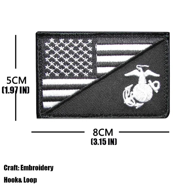 A black embroidered tactical patch featuring the American flag design and an eagle emblem.