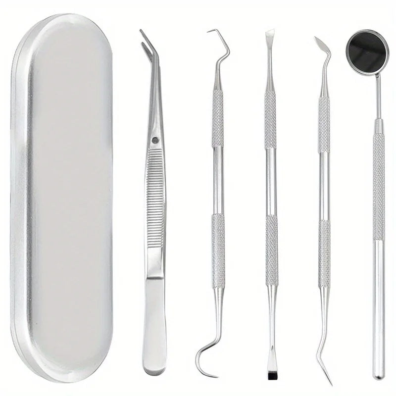A set of premium stainless steel dental care tools for oral hygiene, including various instruments.