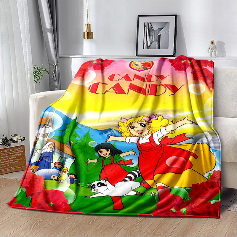 Cartoon Anime Flannel Throw Blanket in Candy Girl Design