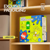 A box of a drink matching game puzzle featuring various colorful liquids and a lime juice bottle in a green container.