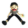 A plush toy of the character Jeffy featuring black hair, a smiling face, and black and white striped clothing.