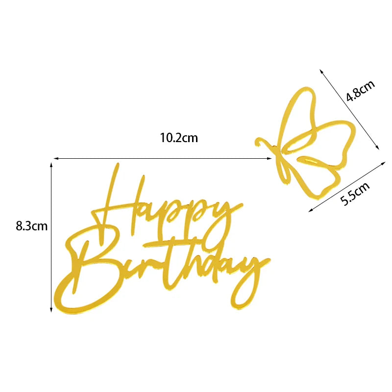 Golden Acrylic Happy Birthday Cake Topper