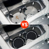 Comparison of two car cup holder coasters, showing a difference in the material or design.