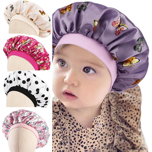 Butterfly Print Satin Sleep Cap for Kids