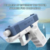 A white and blue water gun is shown against a light blue background, ready for summer fun.