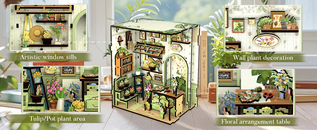 Book Nook DIY Wooden Miniature Kit with LED Lighting