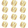 A set of twelve decorative gold metal napkin rings featuring a geometric hollow-out pattern.