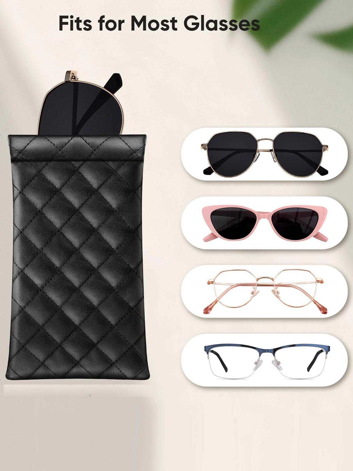 Soft PU Leather Squeeze Glasses Case with Multi-Functional Storage Pocket