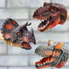 A realistic dinosaur hand puppet toy featuring detailed texture and coloration.