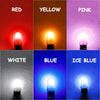 A grid showing various colored T5 wedge LED bulbs including red, yellow, pink, white, blue, and ice blue.