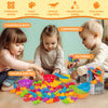 A pile of colorful foam toys for counting and sorting, including various shapes and colors.