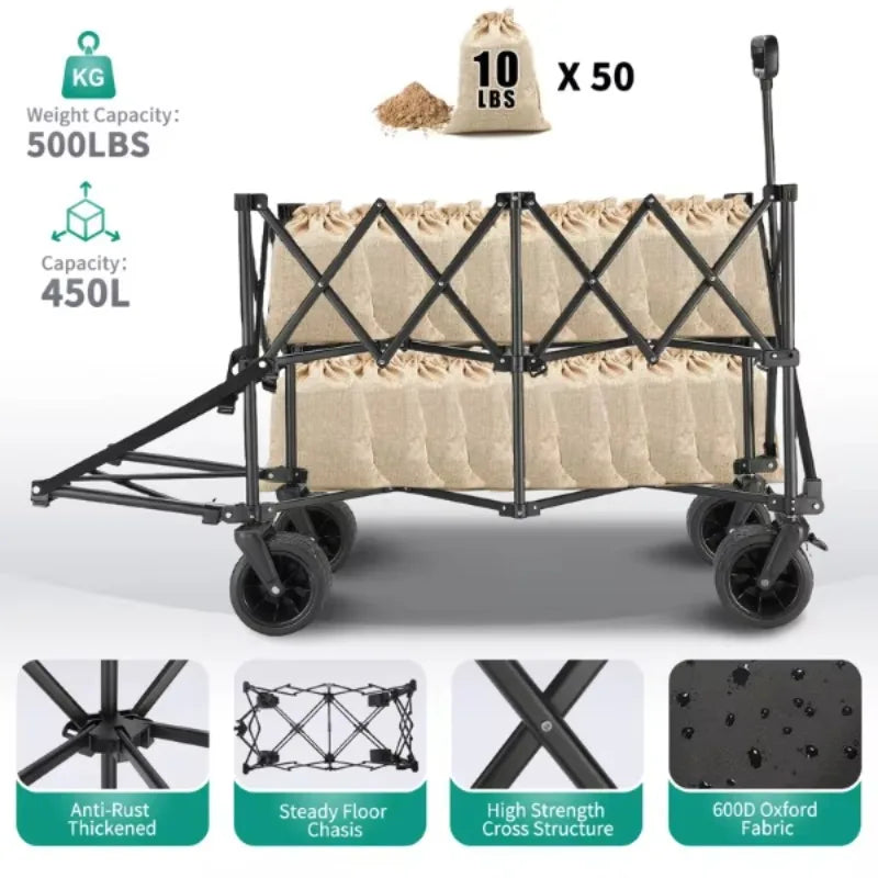 Heavy-Duty Double-Deck Folding Wagon Cart