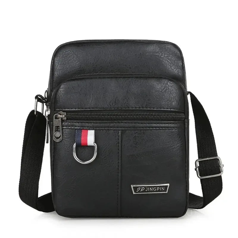 Sac bandoulière noir pour hommes avec fermeture éclair et sangle en cuir