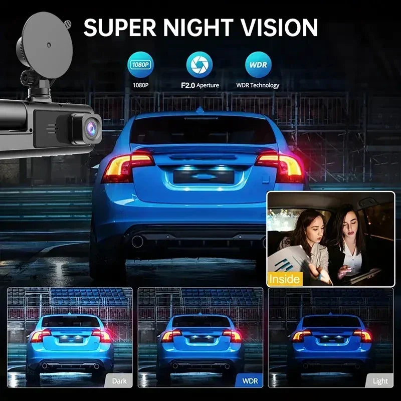 3-Lens WiFi Dash Cam with Front, Interior & Rear Cameras
